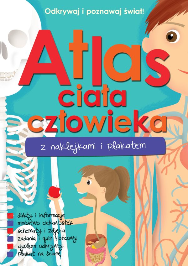 Atlas ciała człowieka z naklejkami i plakatem - 978-83-8319-869-9