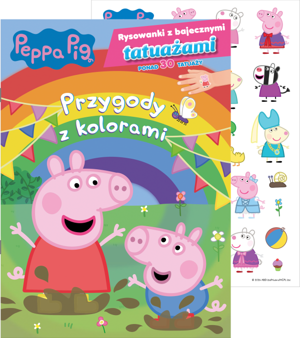 Przygody z kolorami. Świnka Peppa. Rysowanki z bajecznymi tatuażami - 978-83-8282-694-4